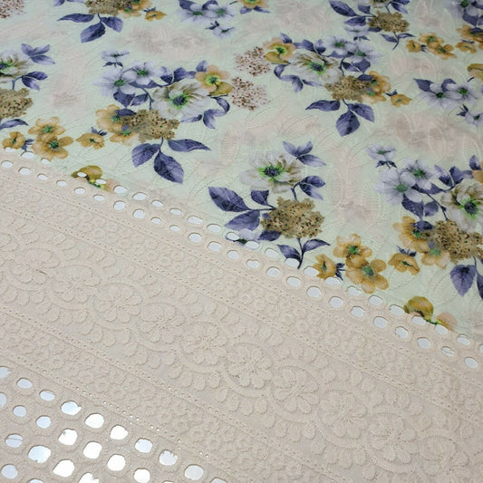 Pure Cotton Broderie Anglaise Fabric – 44" Wide Floral Printed & Embroidered Dress Material
