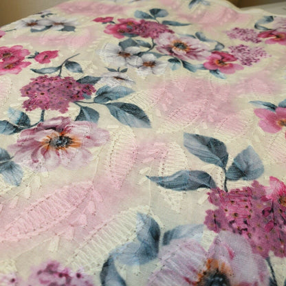 Pure Cotton Broderie Anglaise Fabric – 44" Wide Floral Printed & Embroidered Dress Material