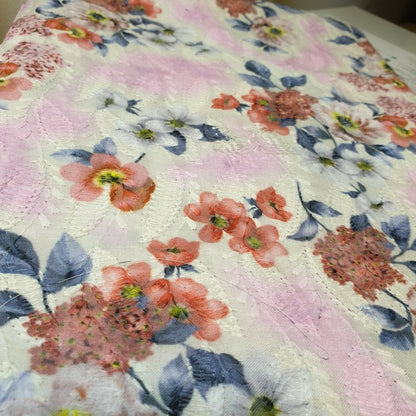 Pure Cotton Broderie Anglaise Fabric – 44" Wide Floral Printed & Embroidered Dress Material
