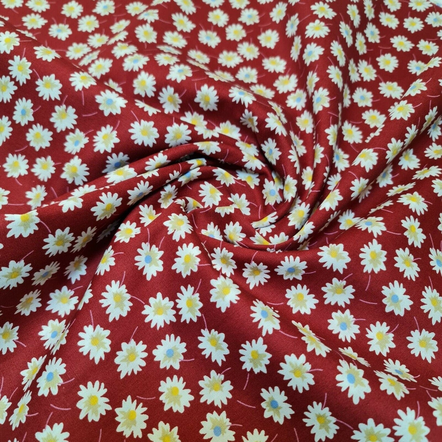 Red 100% Cotton Poplin Daisy Flower Fabric Dress Craft Quilting Costume Material 58" By The Meter