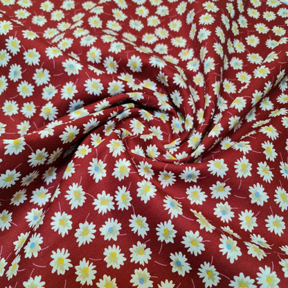 Red 100% Cotton Poplin Daisy Flower Fabric Dress Craft Quilting Costume Material 58" By The Meter