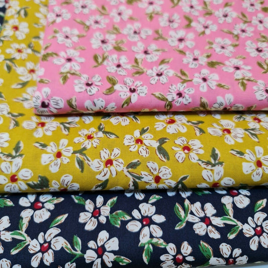 100% Cotton Poplin Floral Daisy Spring Bloom Print Fabric | 58" (147cm) Wide Soft Dressmaking & Craft Material – Sold by the Metre