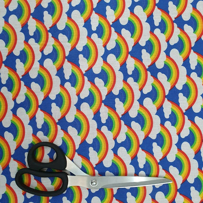 Thank You NHS Polycotton Fabric – 44" Wide Rainbows & Clouds Print for Dressmaking & Crafts
