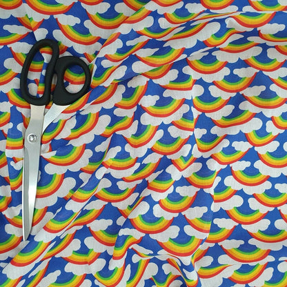 Thank You NHS Polycotton Fabric – 44" Wide Rainbows & Clouds Print for Dressmaking & Crafts