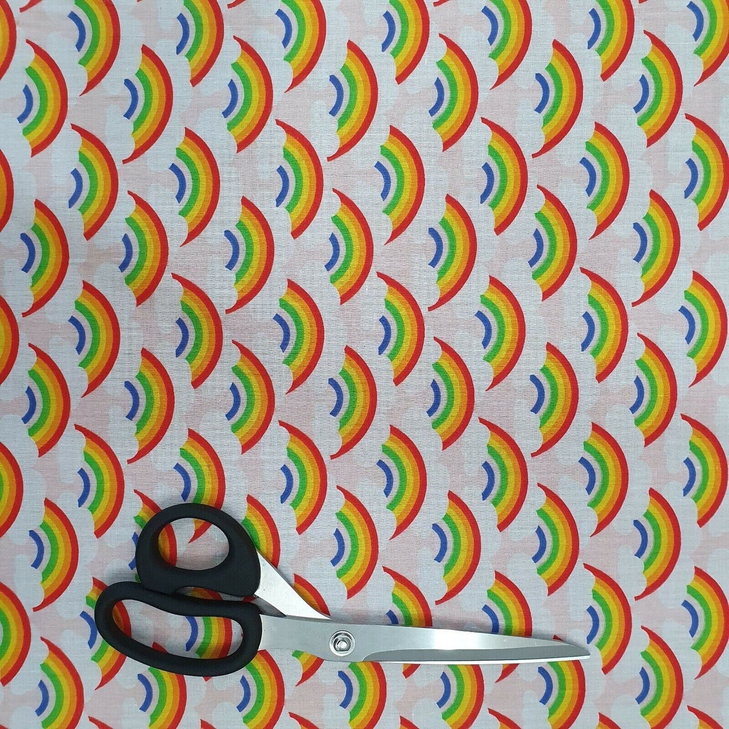 Thank You NHS Polycotton Fabric – 44" Wide Rainbows & Clouds Print for Dressmaking & Crafts