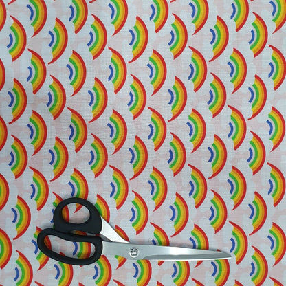 Thank You NHS Polycotton Fabric – 44" Wide Rainbows & Clouds Print for Dressmaking & Crafts