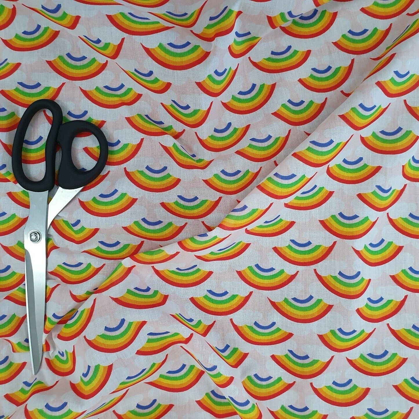 Thank You NHS Polycotton Fabric – 44" Wide Rainbows & Clouds Print for Dressmaking & Crafts