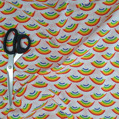 Thank You NHS Polycotton Fabric – 44" Wide Rainbows & Clouds Print for Dressmaking & Crafts