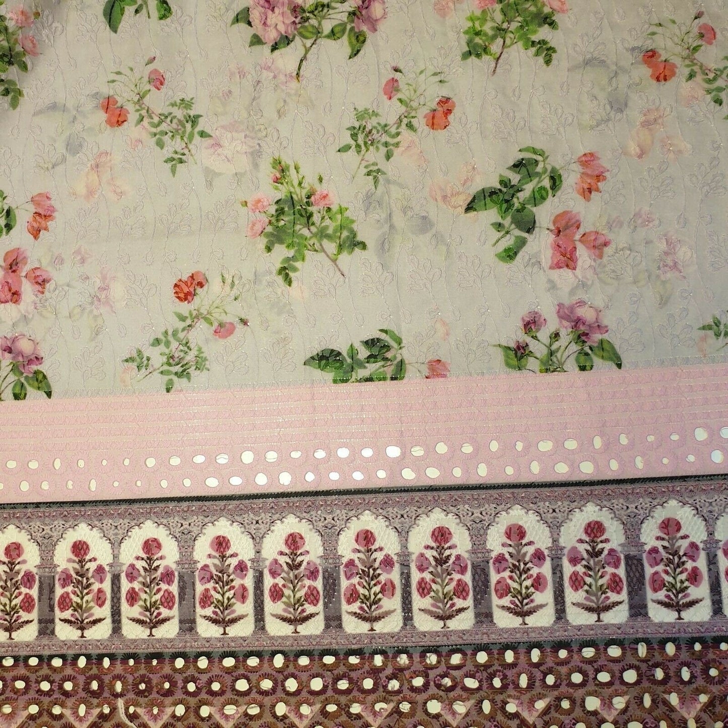 Pure Cotton Broderie Anglaise Fabric – 44" Wide Floral Printed & Embroidered Dress Material
