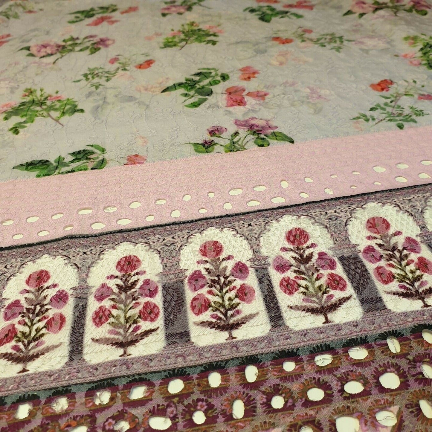 Pure Cotton Broderie Anglaise Fabric – 44" Wide Floral Printed & Embroidered Dress Material