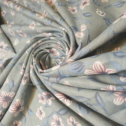 Vintage Floral Print 100% Cotton Japanese Soft Dress Sarong Drape Fabric 58" (Duck Egg)