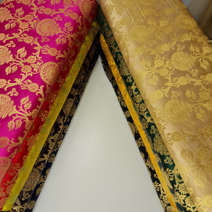 Regal Floral Pattern Indian Banarasi Brocade Fabric – 44" Wide Premium Jacquard Dress & Craft Material