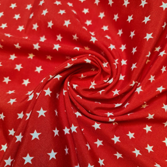 Red & Black Stars Print Soft Polycotton Fabric – 44" Wide Dressmaking & Craft Material by the Metre