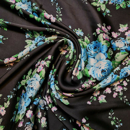 Floral Silk Satin Printed Fabric – 58" Wide Soft Silky Dress & Drape Material by the Metre