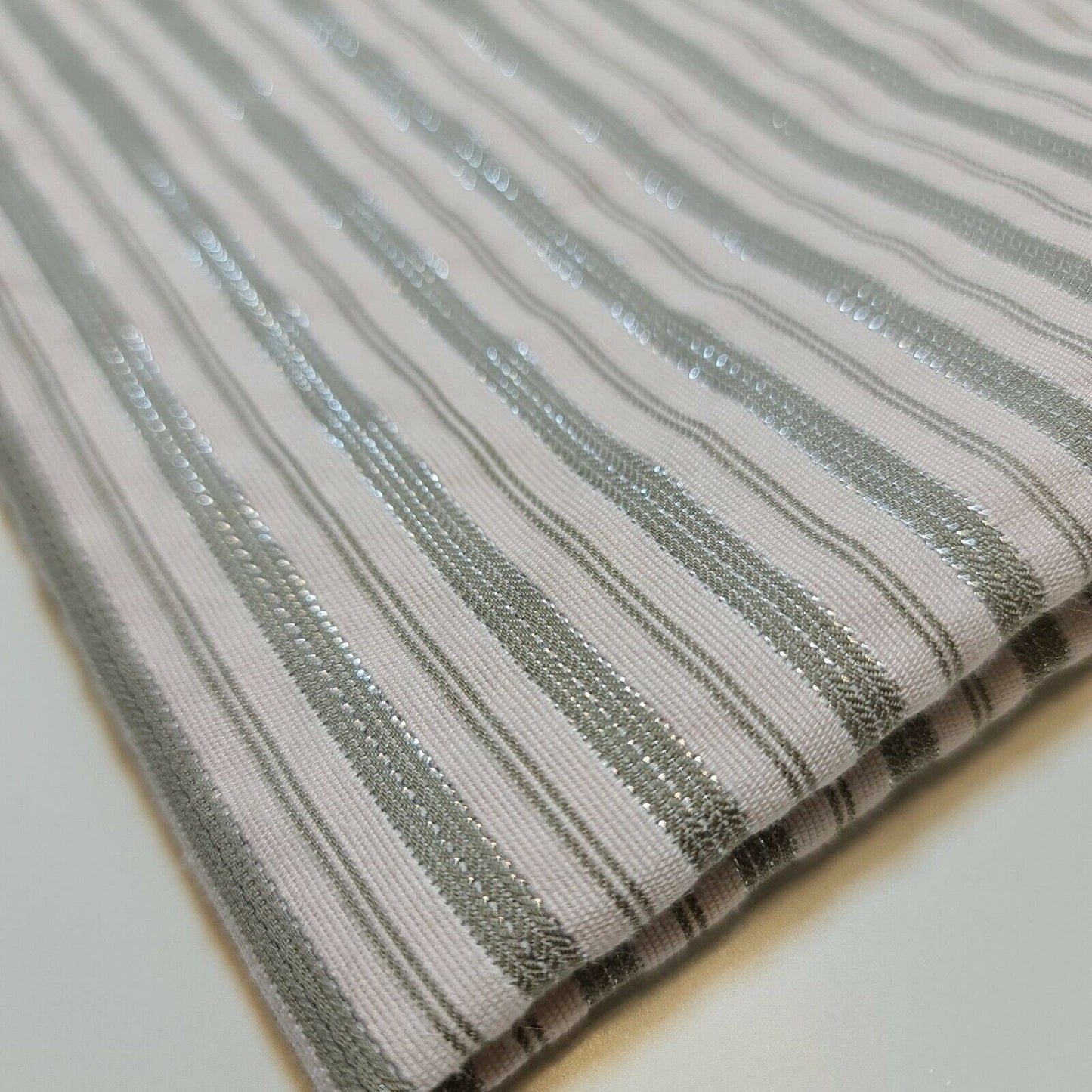 100% Cotton Sage Lurex Stripe Fabric – Soft Dress & Craft Material 58" Wide