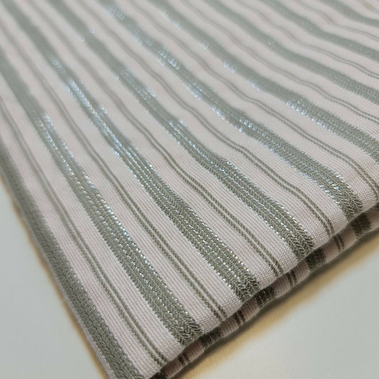100% Cotton Sage Lurex Stripe Fabric – Soft Dress & Craft Material 58" Wide