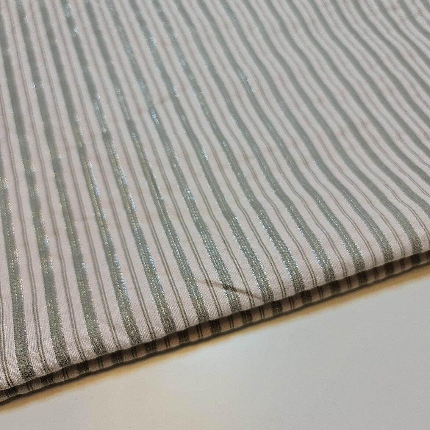 100% Cotton Sage Lurex Stripe Fabric – Soft Dress & Craft Material 58" Wide
