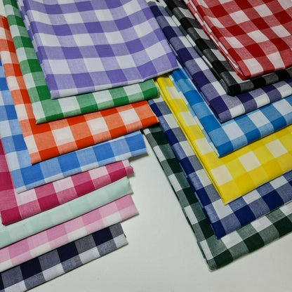 Polycotton Gingham Check Fabric – 1/8", 1/4", 1" Checks | Dress, Craft & Uniform Material (44” Wide, Sold by the Meter)