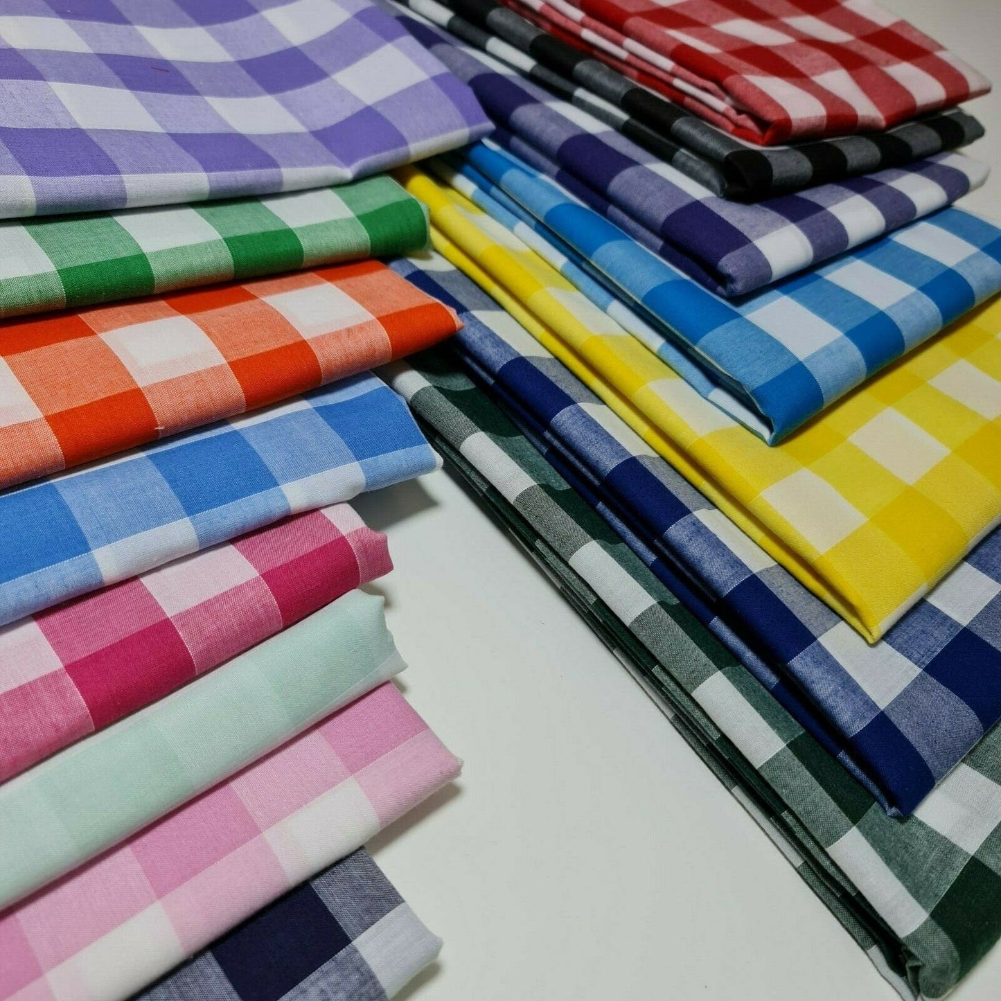 Polycotton Gingham Check Fabric – 1/8", 1/4", 1" Checks | Dress, Craft & Uniform Material (44” Wide, Sold by the Meter)