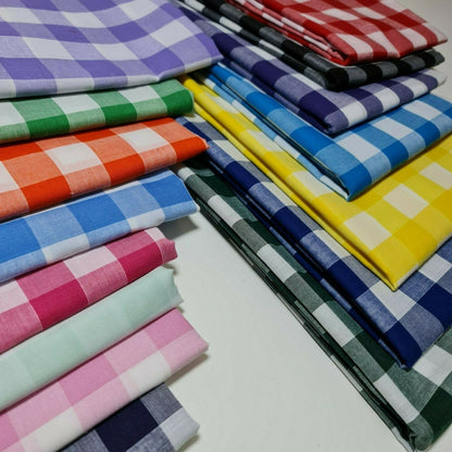 Polycotton Gingham Check Fabric – 1/8", 1/4", 1" Checks | Dress, Craft & Uniform Material (44” Wide, Sold by the Meter)