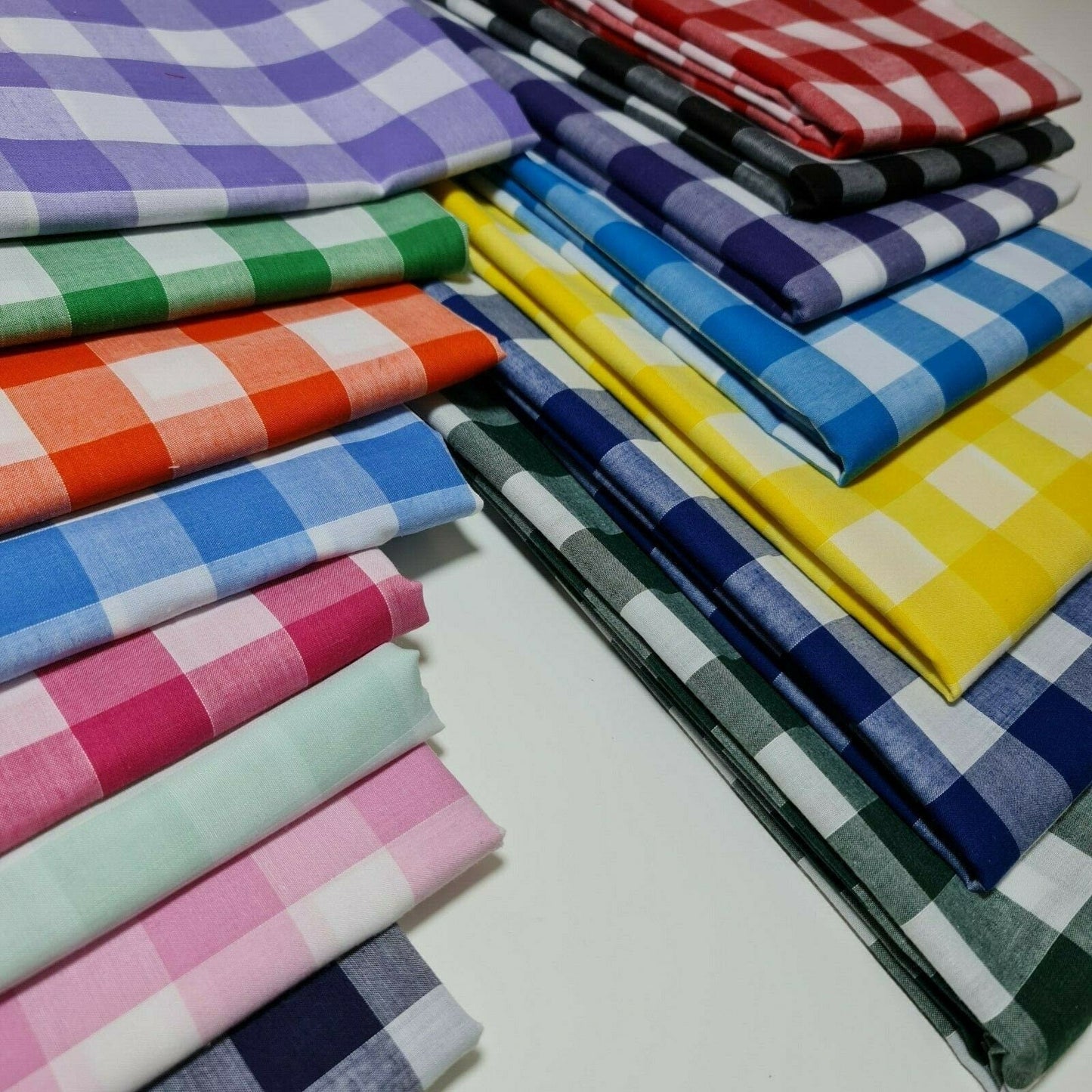 Polycotton Gingham Check Fabric – 1/8", 1/4", 1" Checks | Dress, Craft & Uniform Material (44” Wide, Sold by the Meter)