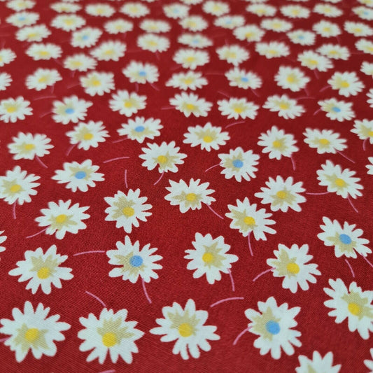 Red 100% Cotton Poplin Daisy Flower Fabric Dress Craft Quilting Costume Material 58" By The Meter