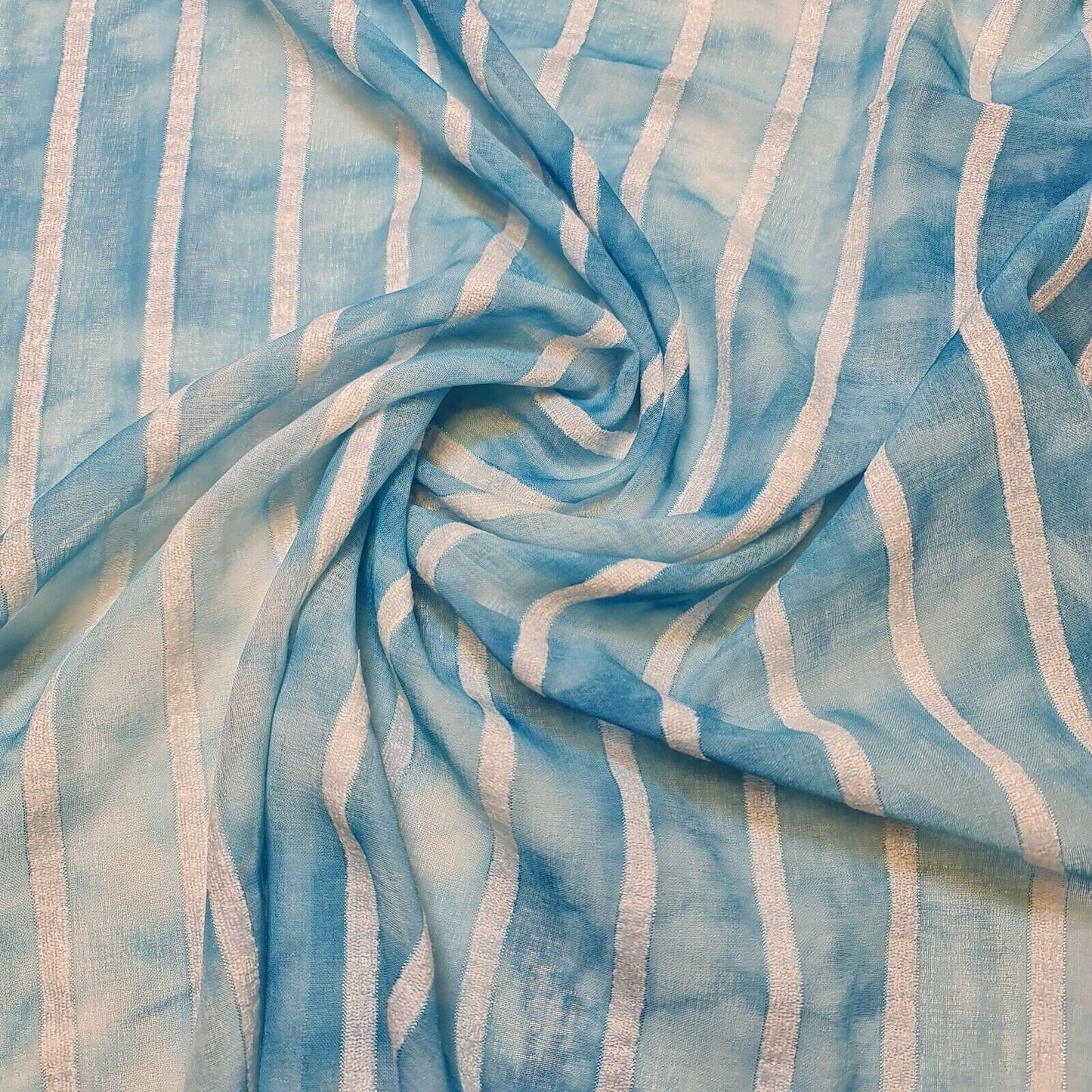Polycotton Tie Dye White Velour Stripe Fabric – 58" Wide Boho Dress & Craft Material by the Metre