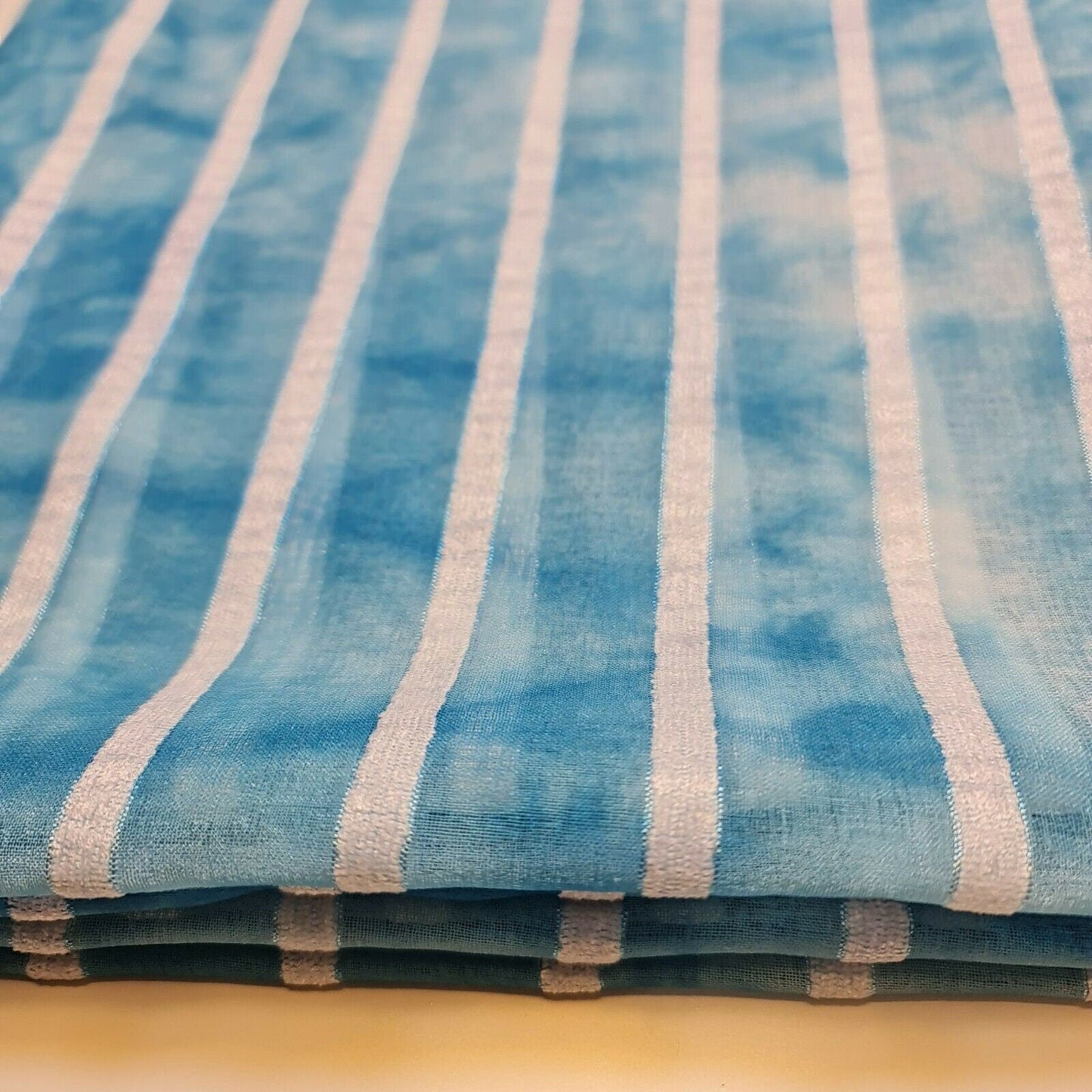 Polycotton Tie Dye White Velour Stripe Fabric – 58" Wide Boho Dress & Craft Material by the Metre