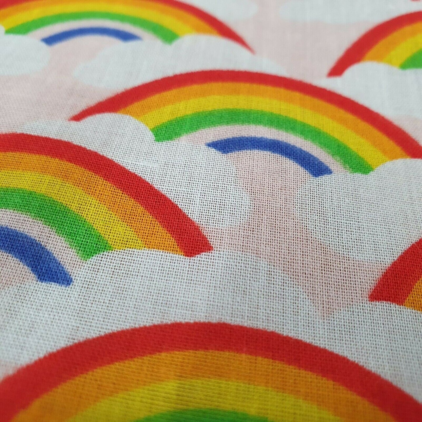 Thank You NHS Polycotton Fabric – 44" Wide Rainbows & Clouds Print for Dressmaking & Crafts