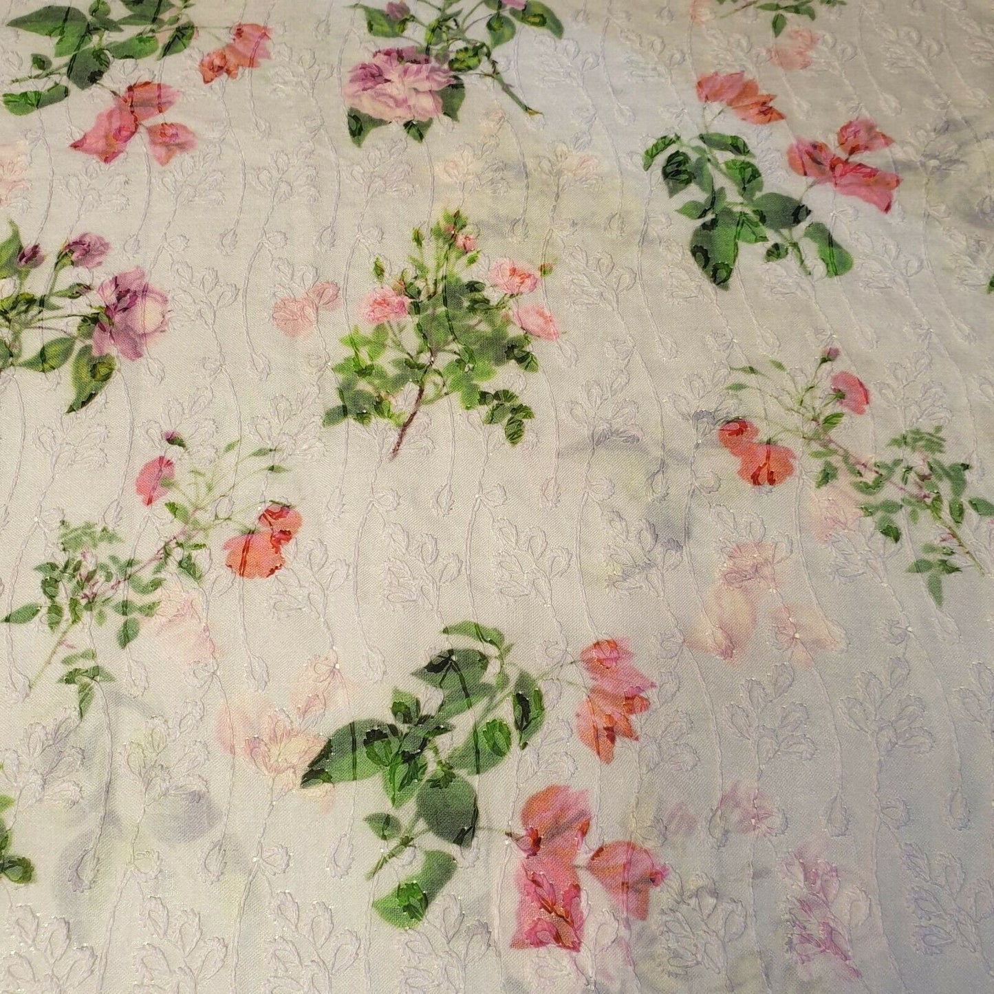 Pure Cotton Broderie Anglaise Fabric – 44" Wide Floral Printed & Embroidered Dress Material