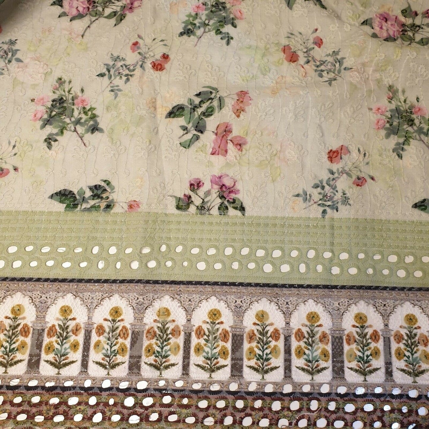 Pure Cotton Broderie Anglaise Fabric – 44" Wide Floral Printed & Embroidered Dress Material