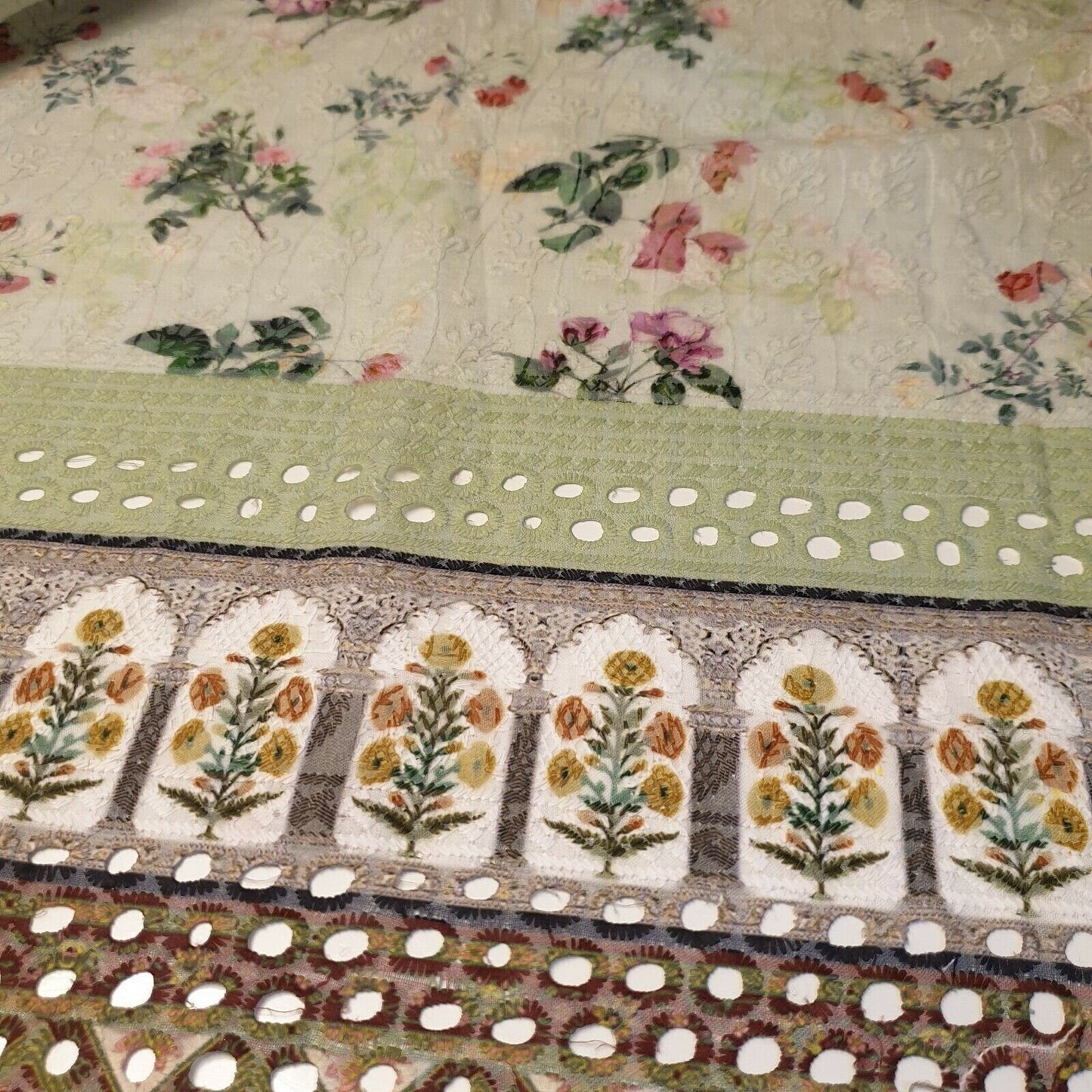 Pure Cotton Broderie Anglaise Fabric – 44" Wide Floral Printed & Embroidered Dress Material