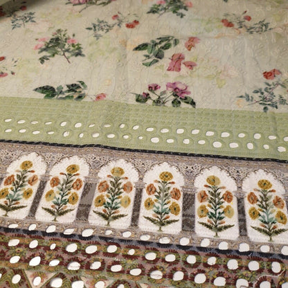 Pure Cotton Broderie Anglaise Fabric – 44" Wide Floral Printed & Embroidered Dress Material