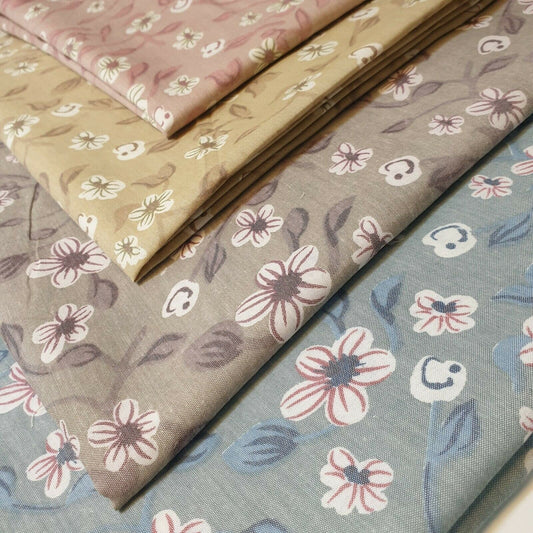 Vintage Floral Print 100% Cotton Japanese Soft Dress Sarong Drape Fabric 58" (Duck Egg)