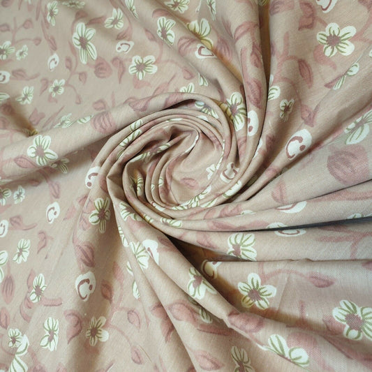 Vintage Floral Print 100% Cotton Japanese Soft Dress Sarong Drape Fabric 58" (Blush Pink)