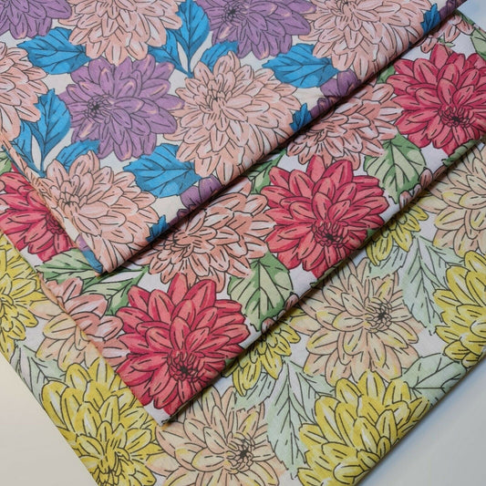 Dahlia Floral Polycotton Fabric – 44" Wide Dressmaking & Craft Material by the Metre