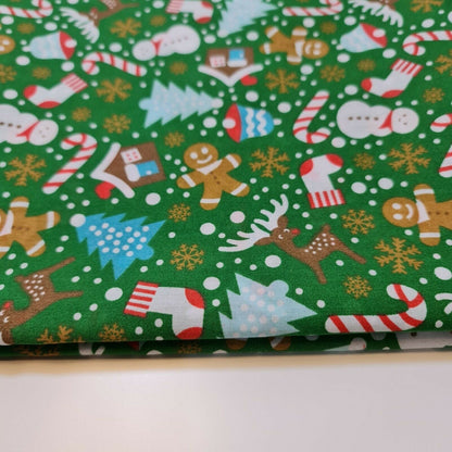 Christmas Festive Polycotton Print Fabric – 44" Wide Craft & Dressmaking Material by the Metre