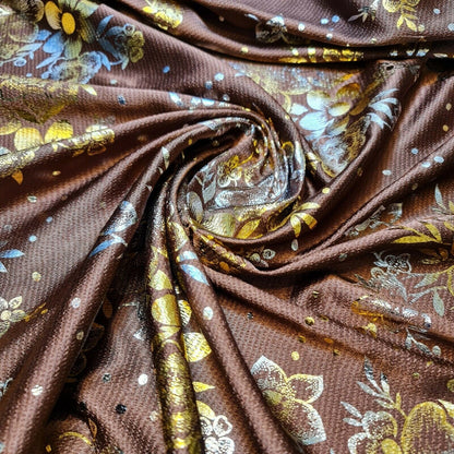 Floral Silk Satin Printed Fabric – 58" Wide Soft Silky Dress & Drape Material by the Metre