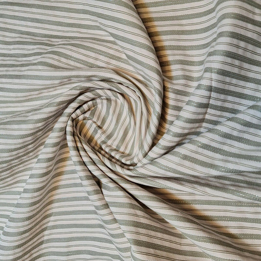 100% Cotton Sage Lurex Stripe Fabric – Soft Dress & Craft Material 58" Wide