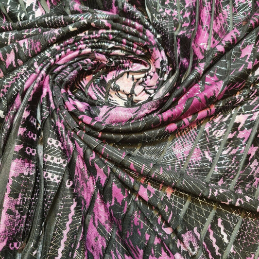 Rara Ruffle Frill Metallic Print Boho Elastane Dance Dress Fabric – 58" Wide