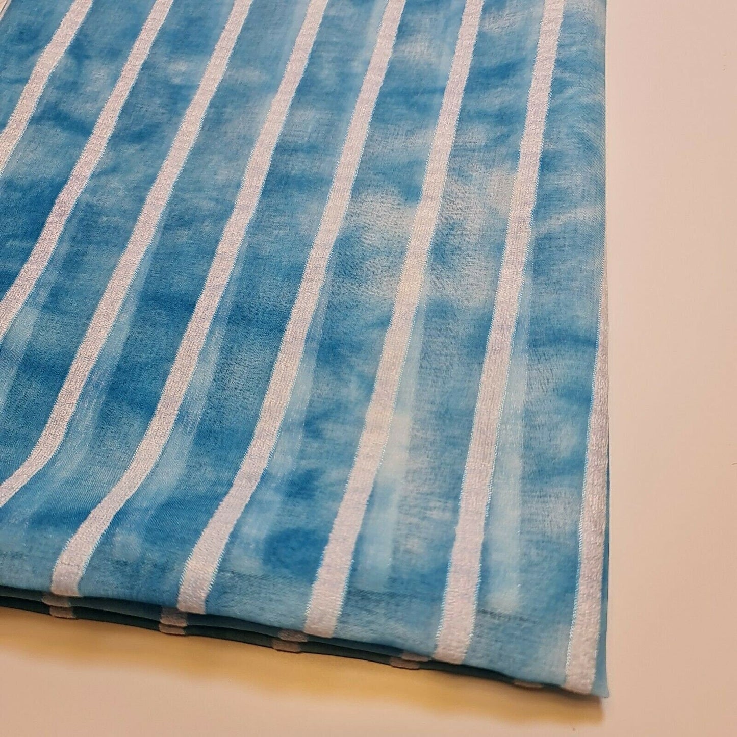 Polycotton Tie Dye White Velour Stripe Fabric – 58" Wide Boho Dress & Craft Material by the Metre