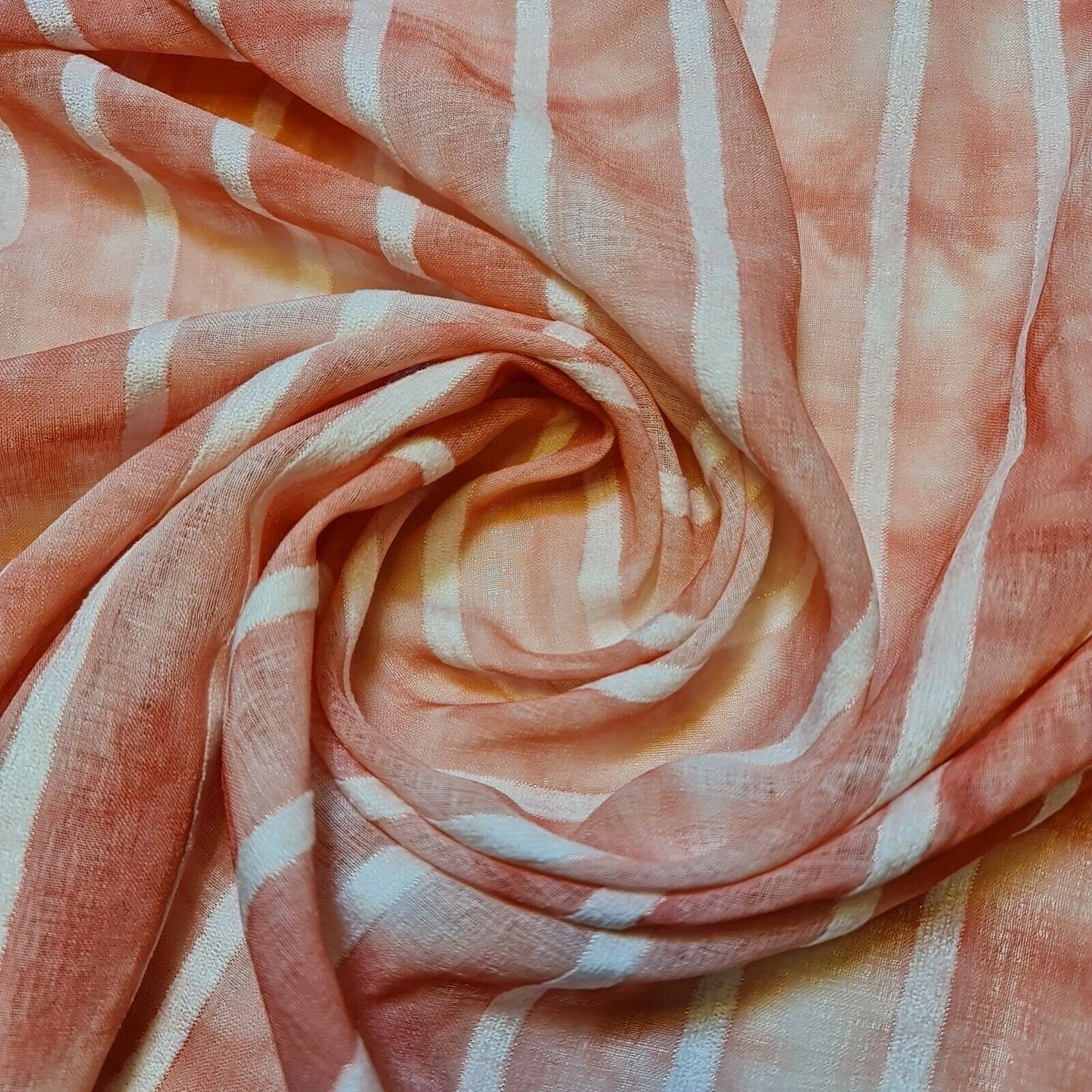Polycotton Tie Dye White Velour Stripe Fabric – 58" Wide Boho Dress & Craft Material by the Metre