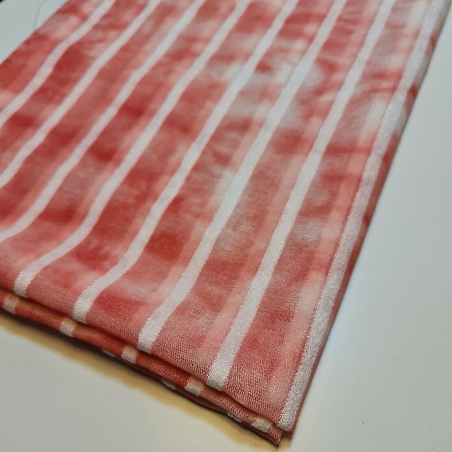 Polycotton Tie Dye White Velour Stripe Fabric – 58" Wide Boho Dress & Craft Material by the Metre