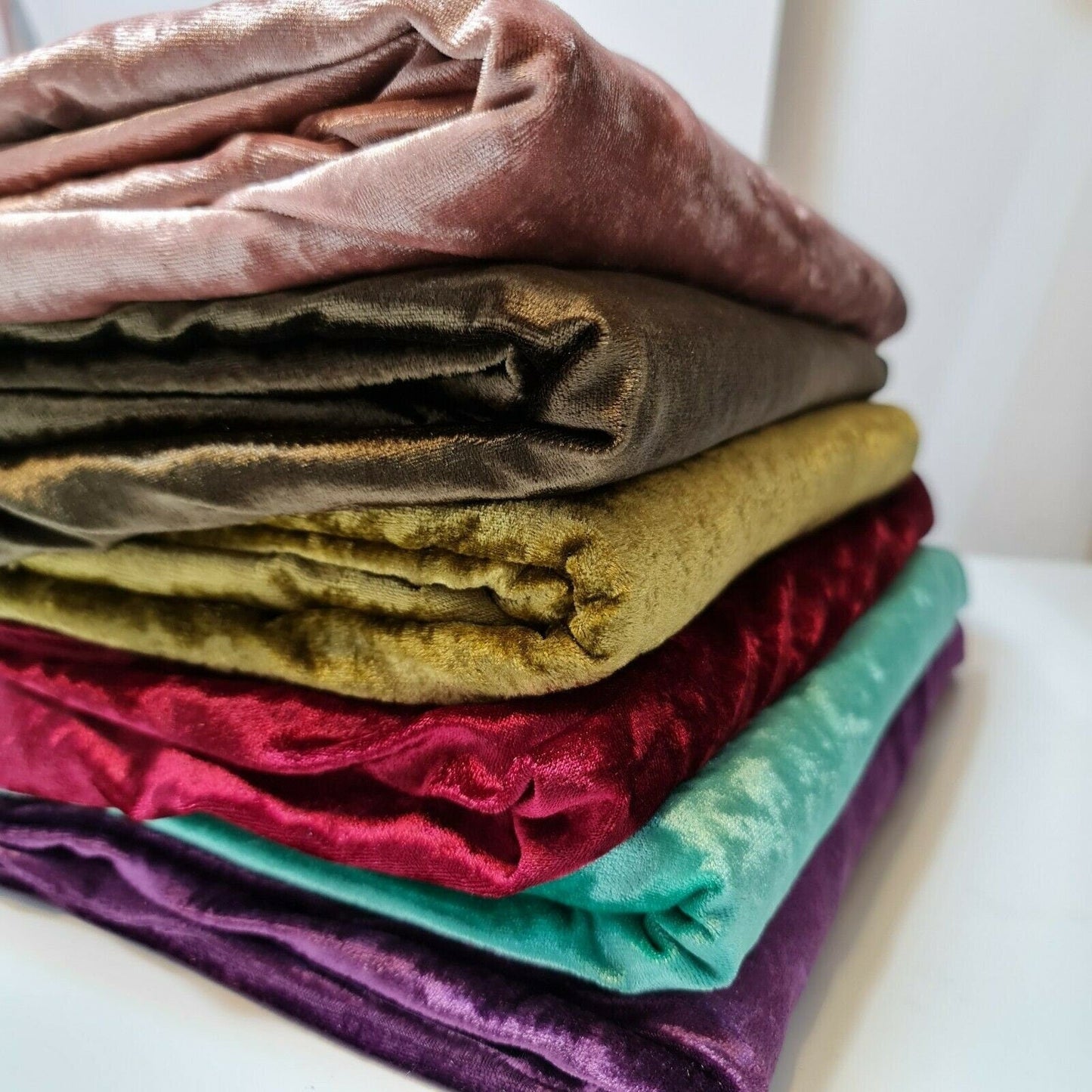 Crushed Velvet Stretch Velour Fabric – 58" Wide Plain Solid Colours Premium Material for Dresses, Crafts Projects