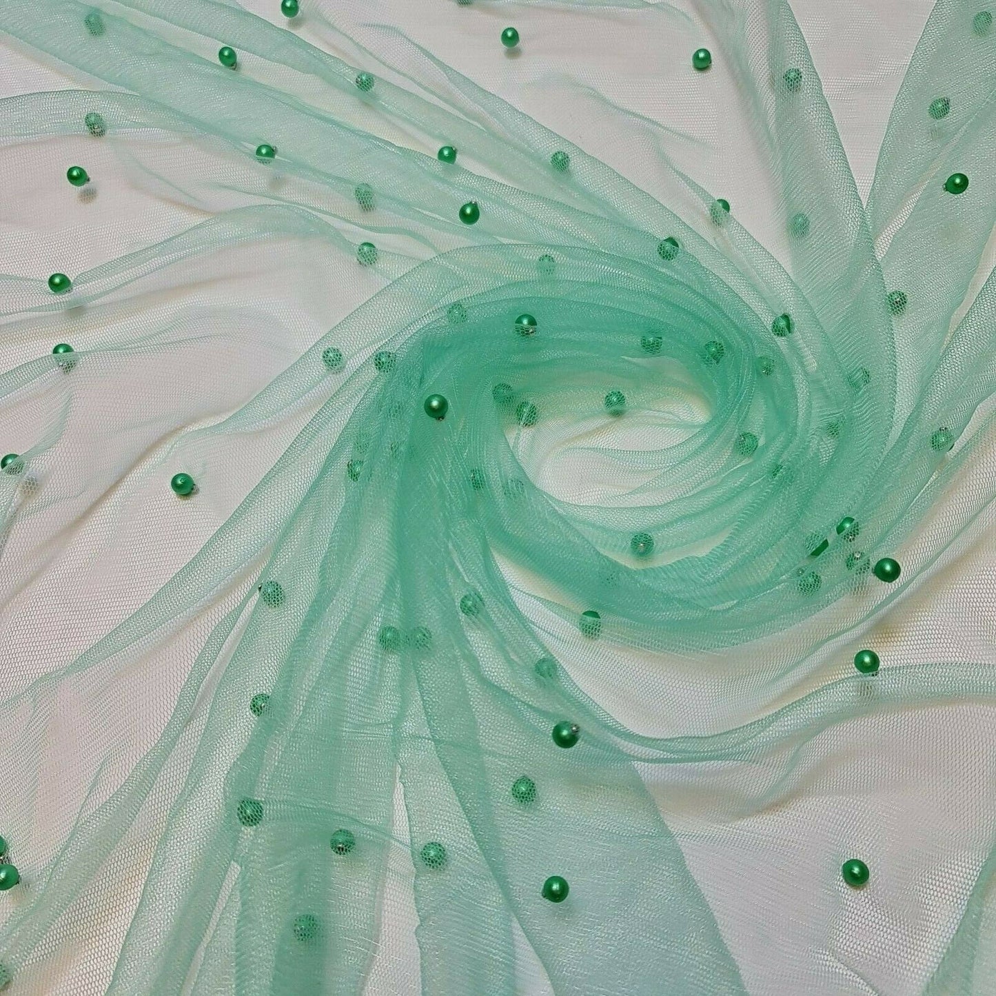 Tulle Beaded Pearl Lace Net Fabric – 58" Wide for Bridal Veils, Wedding Backdrops & Décor