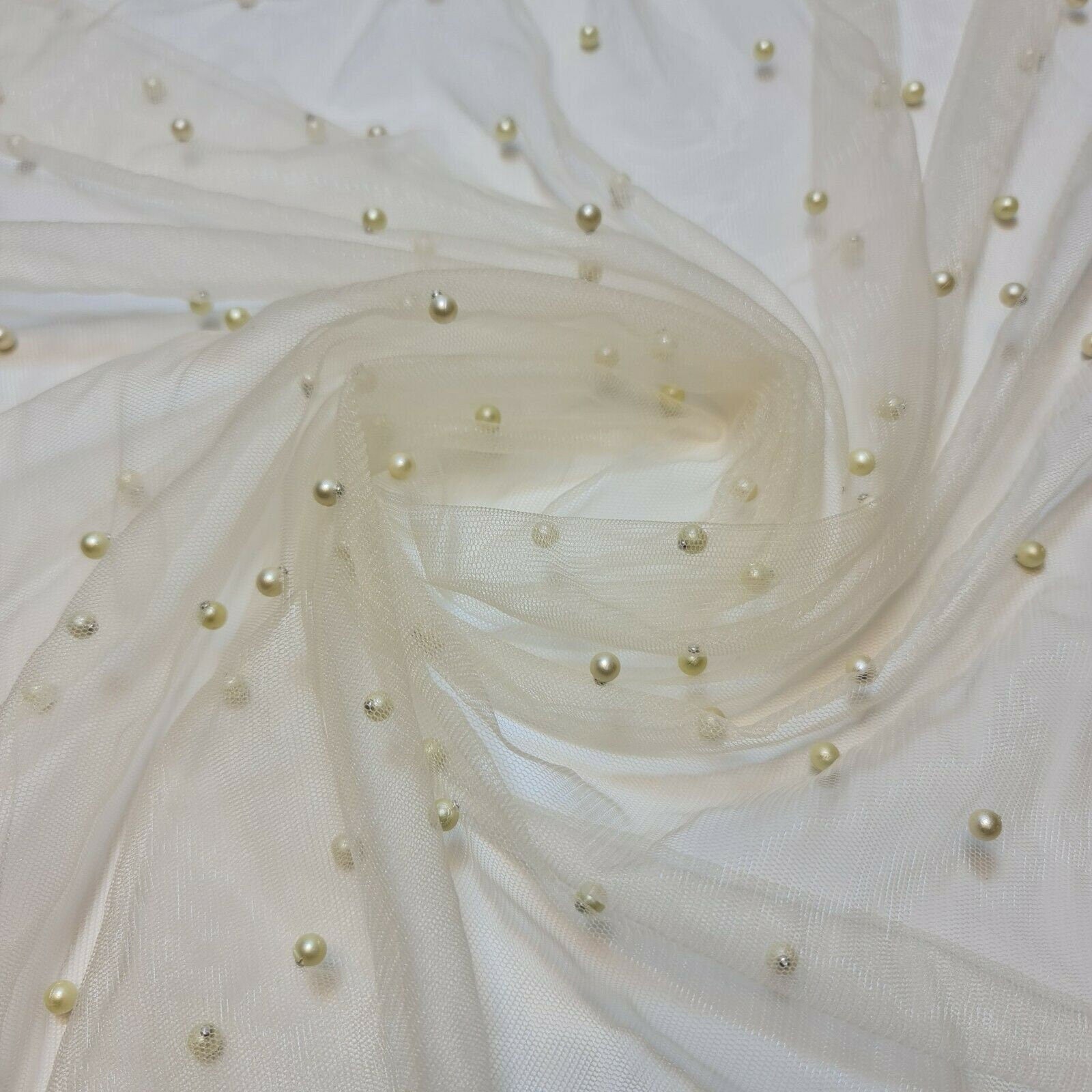 Tulle Beaded Pearl Lace Net Fabric – 58