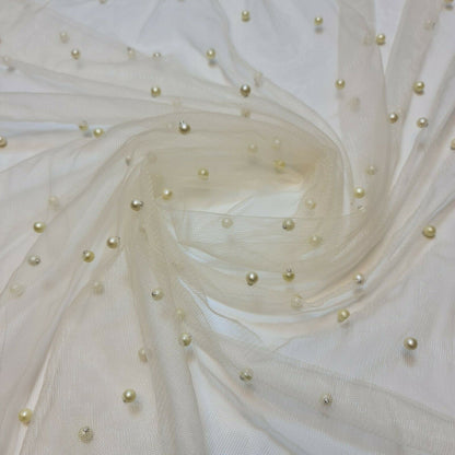 Tulle Beaded Pearl Lace Net Fabric – 58" Wide for Bridal Veils, Wedding Backdrops & Décor