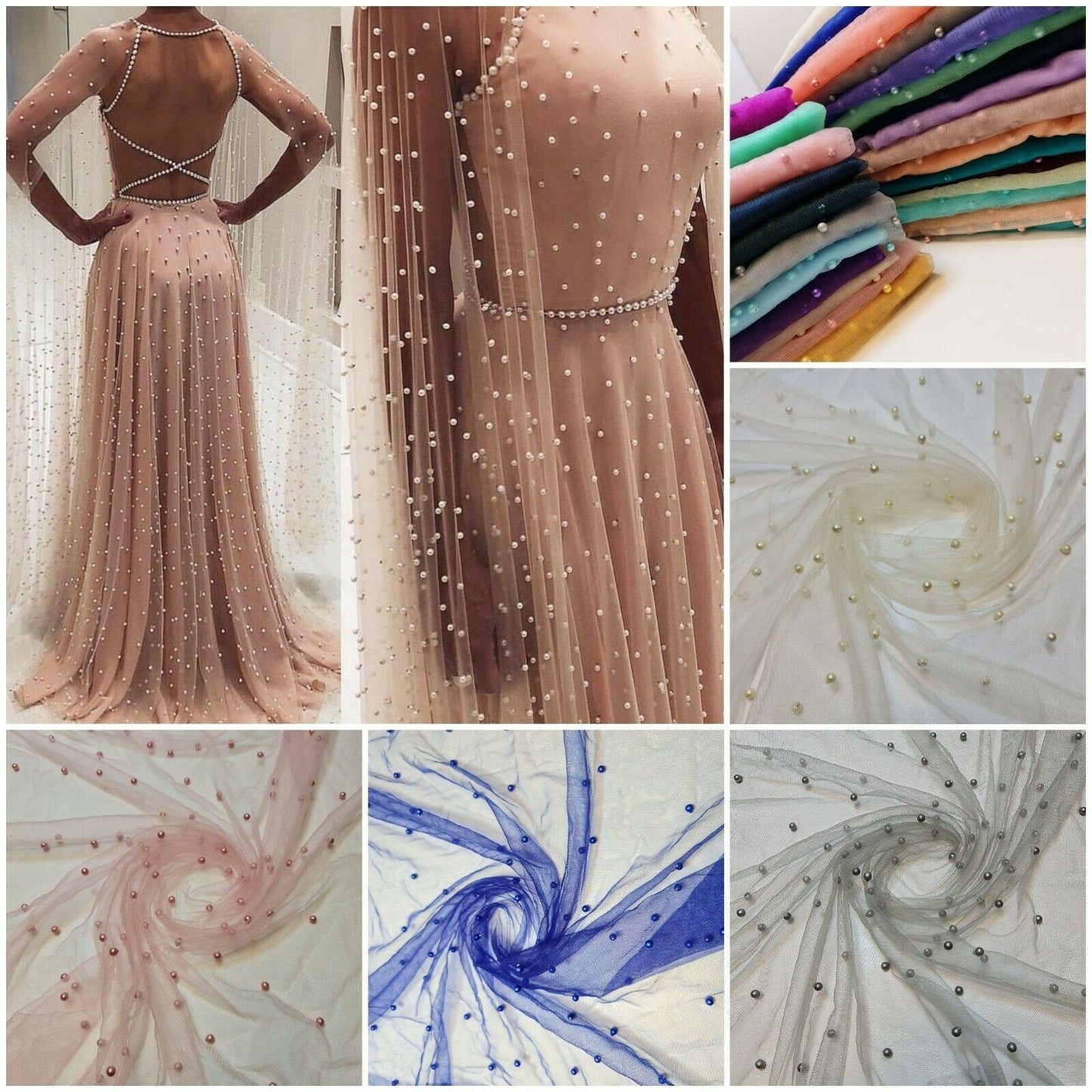 Tulle Beaded Pearl Lace Net Fabric – 58" Wide for Bridal Veils, Wedding Backdrops & Décor