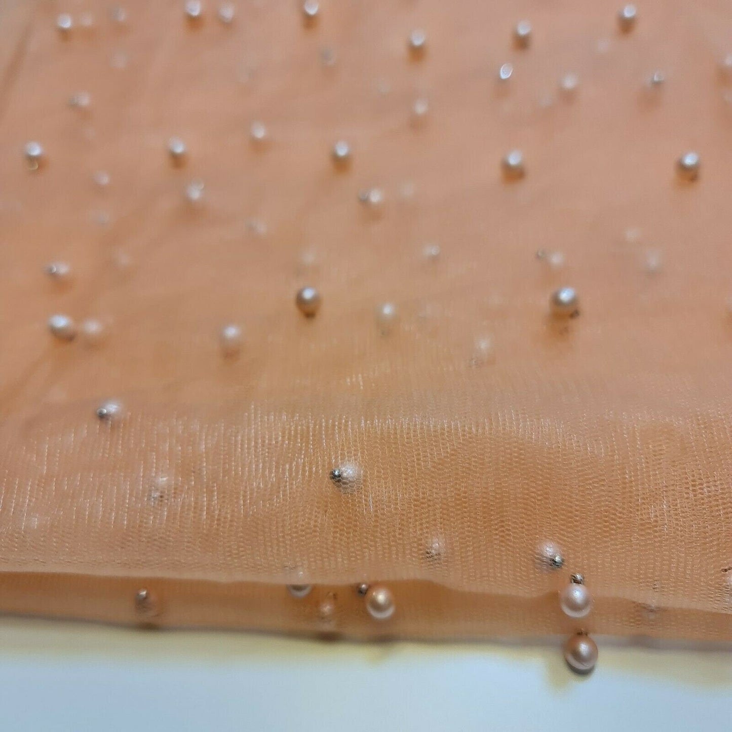 Tulle Beaded Pearl Lace Net Fabric – 58" Wide for Bridal Veils, Wedding Backdrops & Décor