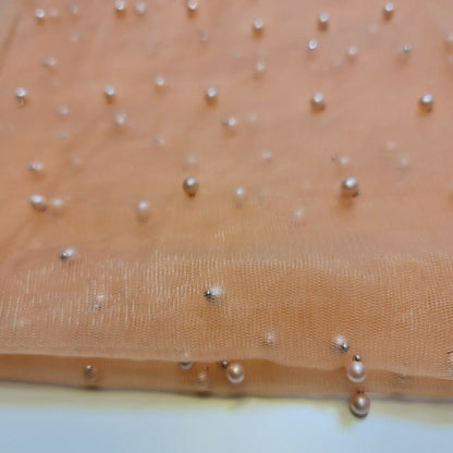 Tulle Beaded Pearl Lace Net Fabric – 58" Wide for Bridal Veils, Wedding Backdrops & Décor